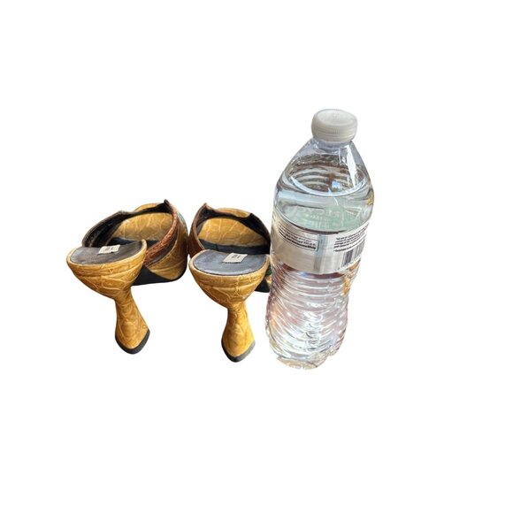 Prada Cocco Lucido Crocodile Platform Mules Heel Yellow Green Brown Brown Size 6 - Picture 5 of 8